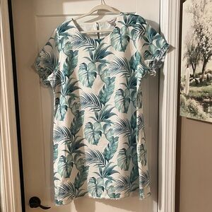 Tommy Bahama White linen Tunic with Teal Leaf Print
